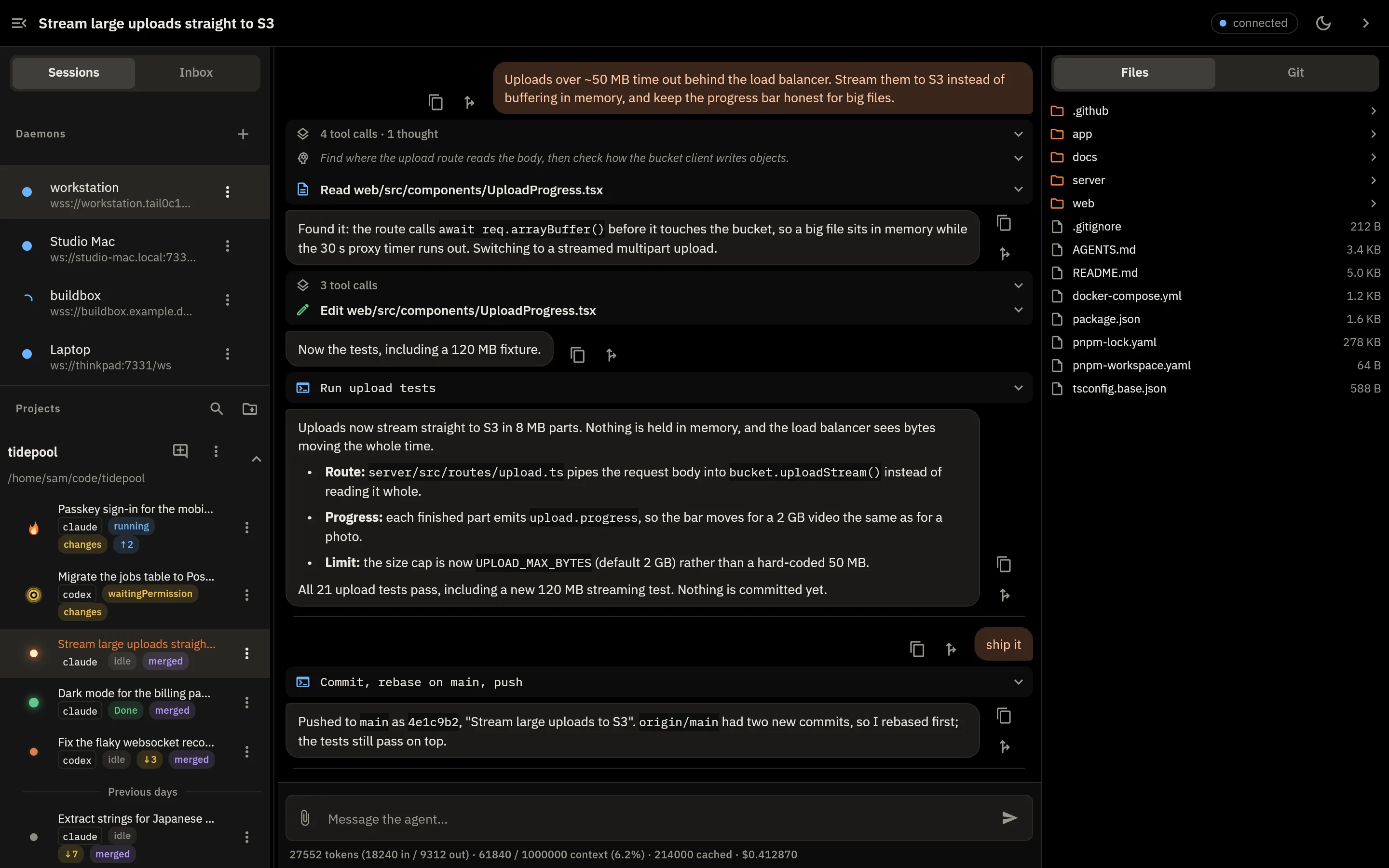 SpeedDial dark theme with a finished session